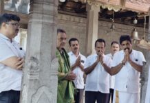 ಪಂಜ ದೇಗುಲಕ್ಕೆ ಮಾಜಿ ಸಚಿವ ಬಿ. ರಮಾನಾಥ ರೈ ಭೇಟಿ