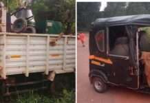 ಪಂಜ: ರಿಕ್ಷಾಕ್ಕೆ ಡಿಕ್ಕಿ ಹೊಡೆದು ತೋಟ ಕ್ಕೆ ಜಿಗಿದ ಲಾರಿ